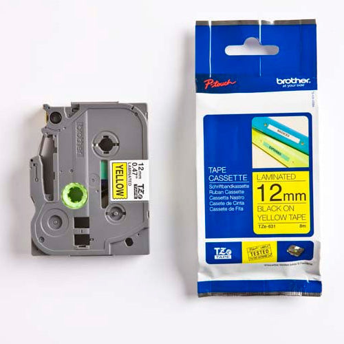 Brother 12mm Black on Yellow Laminated Ribbon TZE-631