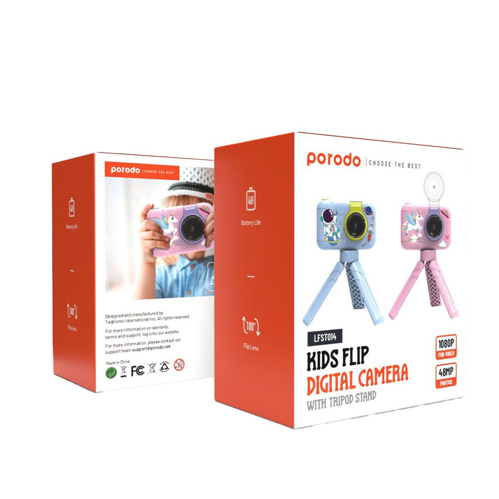 Porodo Kids Flip Digital Camera with Tripod Stand Pink PD-LFST014-PK