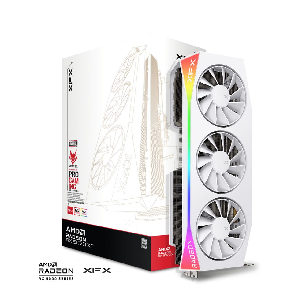 XFX Mercury AMD Radeon RX 9070XT 16GB OC Gaming Edition with RGB White